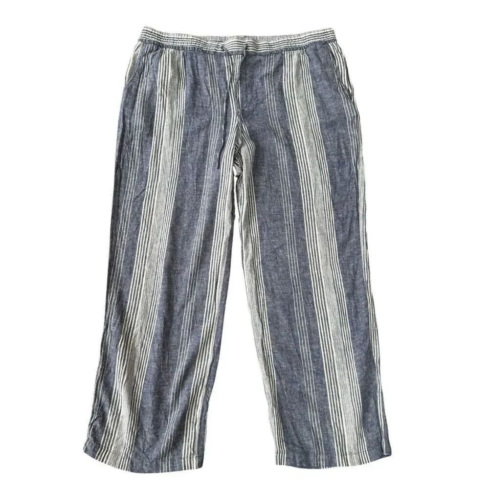 Old Navy linen-blend striped drawstring pants high-rise waist wide-leg size XL